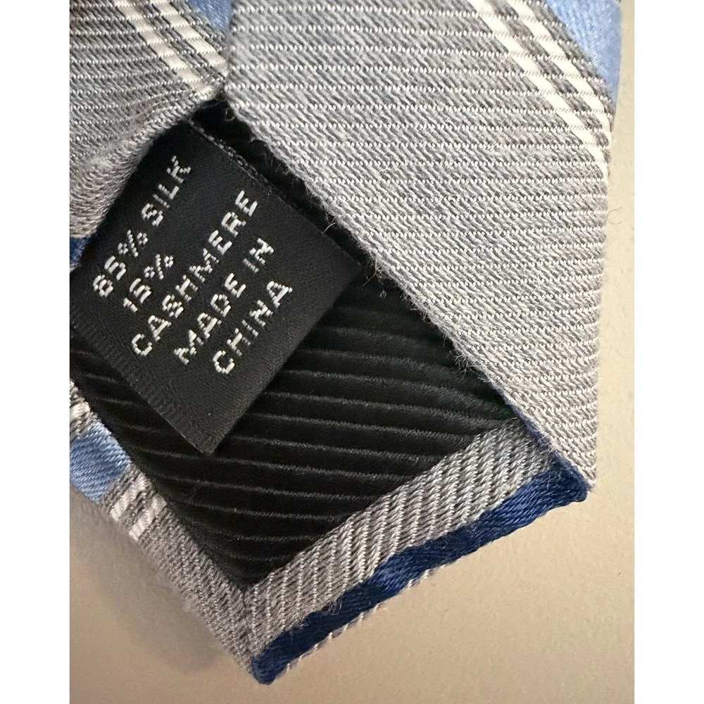 Bellissima Cravatte Cashmere Silk Blend Necktie Tie Striped Gray Blue Classic